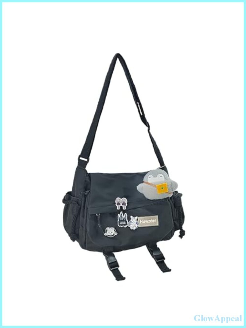 Nylon Messenger Bag Kawaii Crossbody Bag Cute Pins Aesthetic Shoulder Bag
